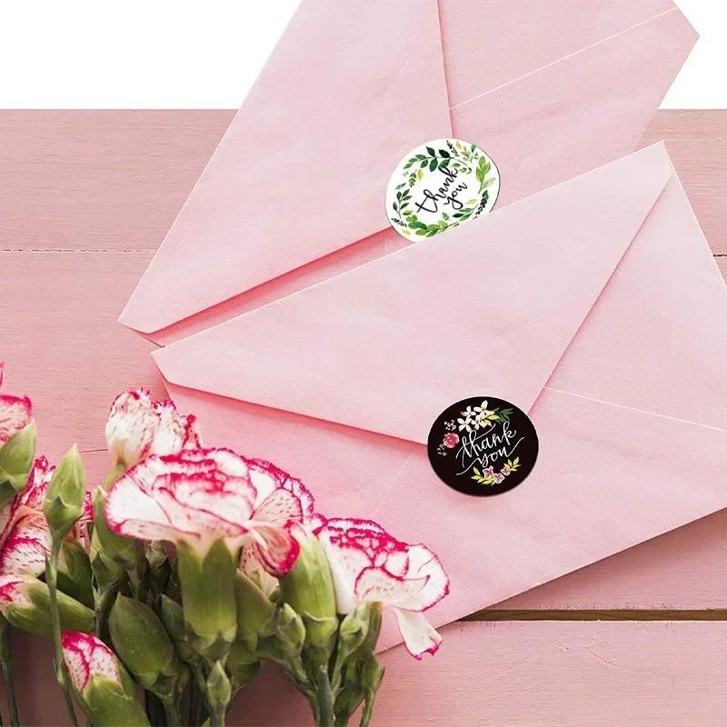 500pcs/roll Round Floral Thank You Stickers Envelope Seal Sticker Stationary Stickers Cute Thank You Stickers