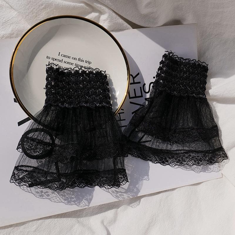 White Romantic Fake Sleeves DIY Detachable Cuffs Elastic Wrist Pleated Organ Lolita Ruffle Arm Sleeves Cuff Extension