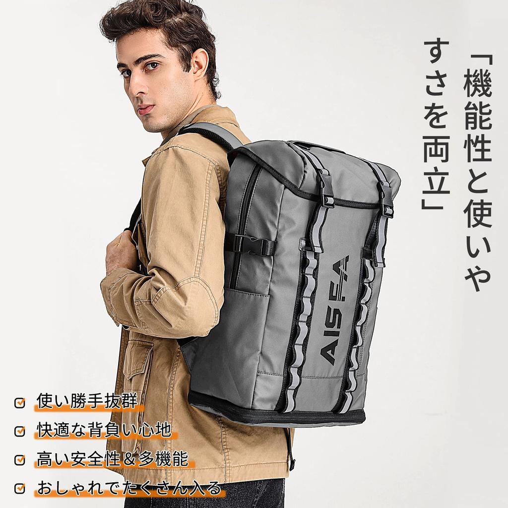 AISFA Square 30L Fits Business with USB Charging Perfect for Outdoor Emergency and Storage Men's Backpack, Waterproof, 15.6-inch PCs, Laptops, Port,