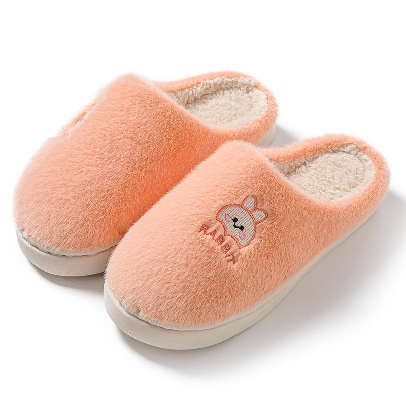 Cotton Slippers Women's Autumn and Winter Home Wear-resistant Cartoon Embroidery Warm Non-slip Thick-soled Embroidery Plush Couple Confinement Shoes