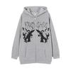 Skull Wing Print Hooded Zip-Up Sweatshirt Women Loose Fit Fleece Lined Long Sleeve Streetwear