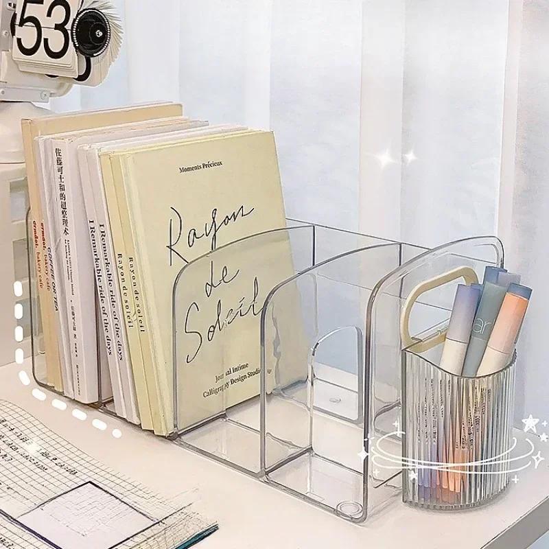 Удобные прозрачные акриловые подставки для книг с ручкой, настольный органайзер, разделенная подставка для книг, настольная полка для сортировки, канцелярские принадлежности для учебы