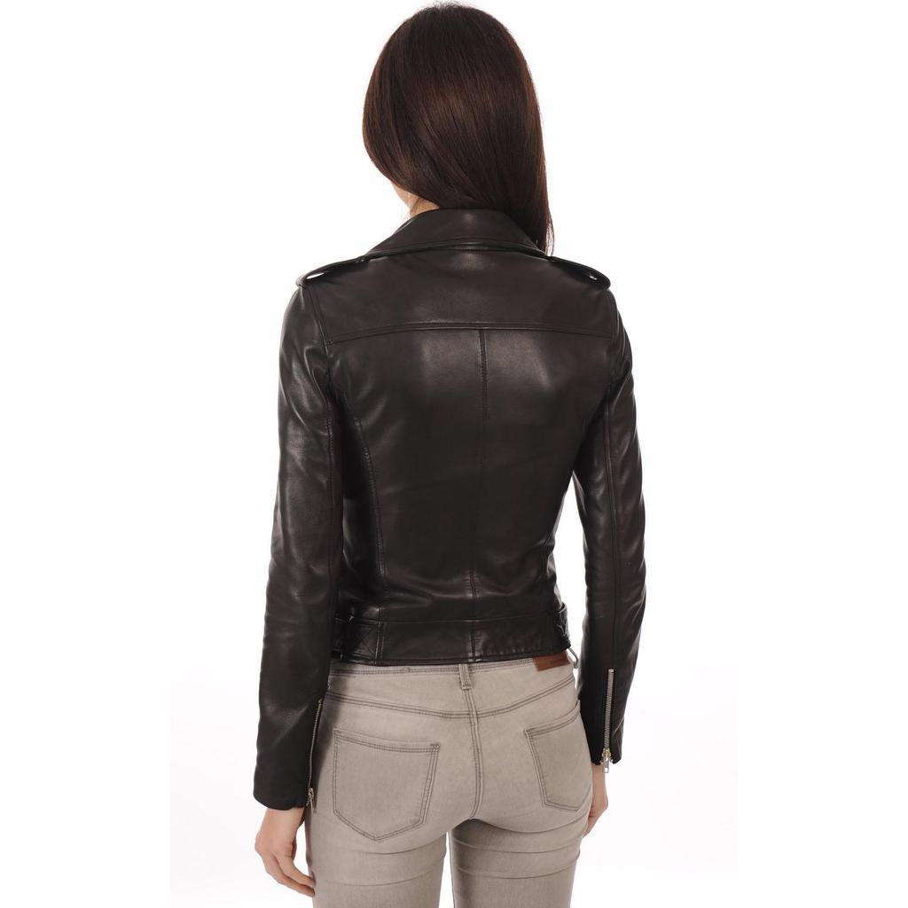 SKINOUTFIT Women's Stylish Genuine Lambskin Soft Leather Slim Fit Black Biker Jacket Coat