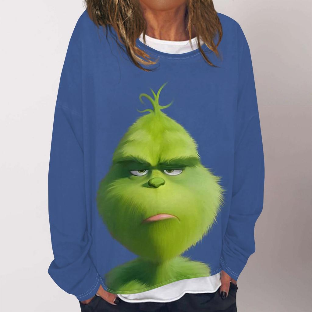 Женская повседневная модная толстовка с длинным рукавом и круглым вырезом с рождественским принтом, многослойный пуловер, топ