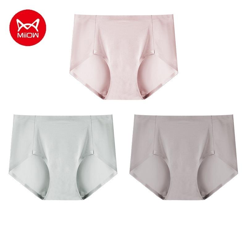 MIIOW 3 шт. трусы из ледяного шелка для девочек со средней талией, дышащие и свежие треугольные шорты без следов