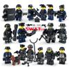 16PCS City Police SWAT Building Blocks Dolls with Accessories Figures Brown Dog Children Cartoon Characters Police Compatible with Small Particles