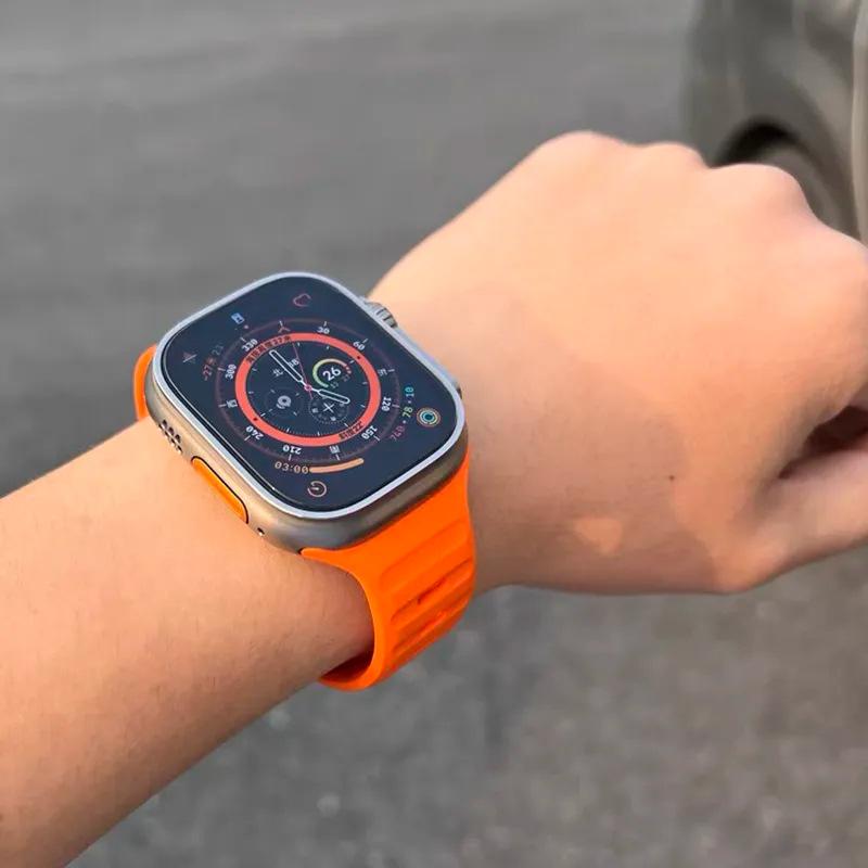 Спортивный ремешок для Apple Watch Ultra 9 8 7 6 SE 5, мягкий силиконовый легкий браслет-ремешок для iWatch 38 мм, 40 мм, 42 мм, 44 мм, 45 мм, 49 мм