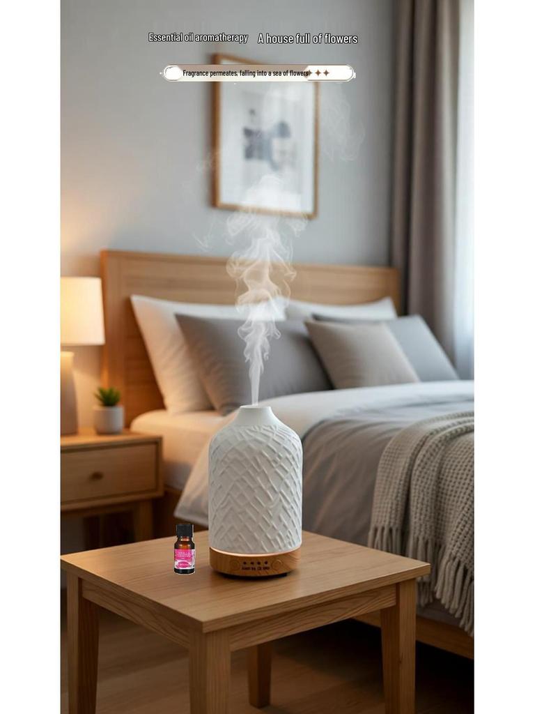 Geometric Ceramic Aroma Diffuser with Night Light - Silent Humidifier for Bedroom & Office Decor