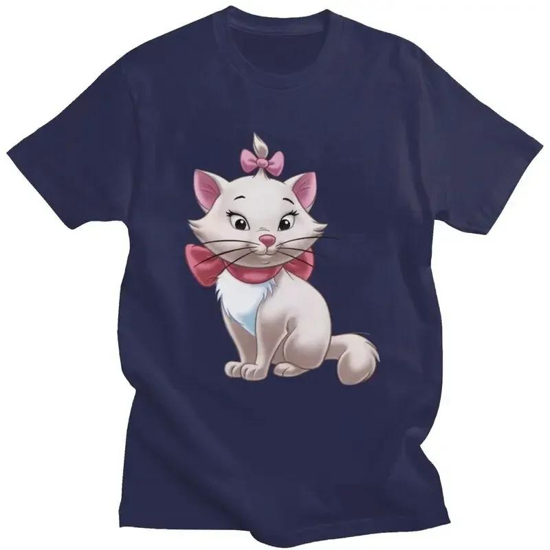 Male Marie Kitten Cartoon T Shirt Short Sleeve Cotton Tshirts Cool T-shirt Leisure Tees Loose Fit Clothing Unisex