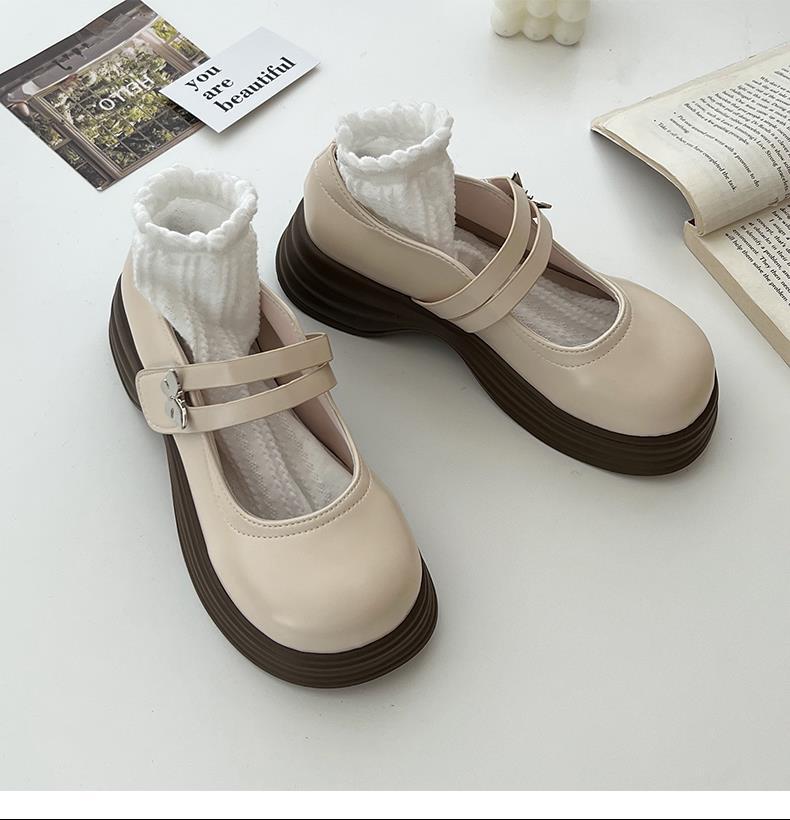 Милые и классные туфли-лодочки на круглой платформе с небольшим горлом, женские, новинка 2025 года, универсальные, с юбкой, на толстом каблуке, туфли Мэри Джейн