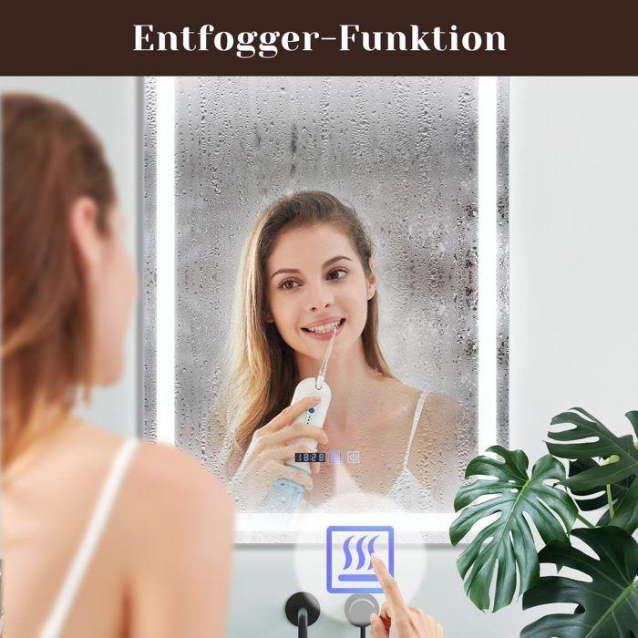 Miroir de salle de bain - NETTLIFE - 50x70 cm - LED dimmable 3000K-6500K - Désembuage & horloge - IP44 tactile