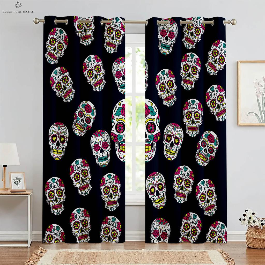 3D-печатные шторы на Хэллоуин, ужасный череп, цветочное оформление окна, спальня, гостиная, ресторан, 2 предмета
