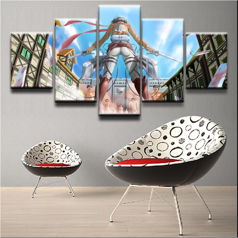 Картины на холсте, картины для домашнего декора, 5 шт., Атака Титанов, анимация, настенные художественные принты, постер, модульная рамка для гостиной