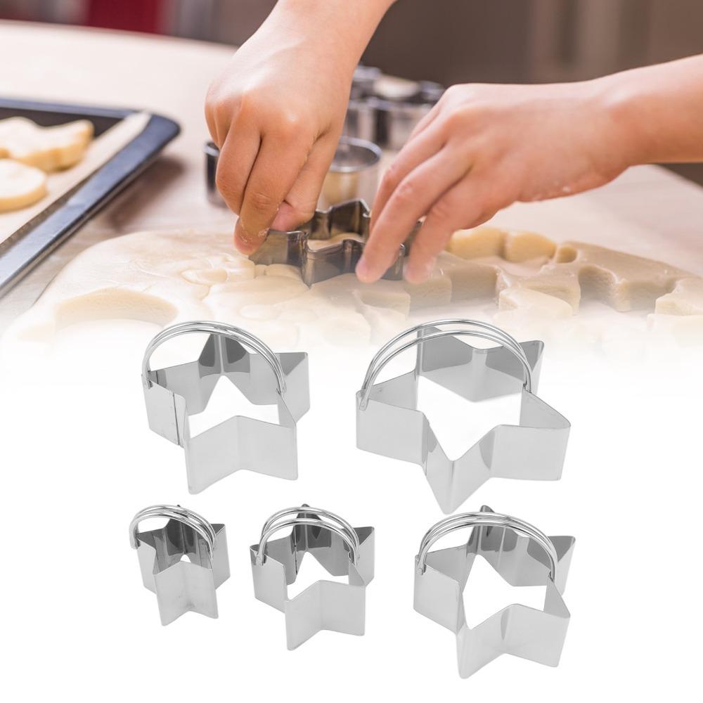 5pcs Stainless Steel Biscuit Cutter Molds With Handle Stars Shaped Cookie Cutters Valentine's Day
