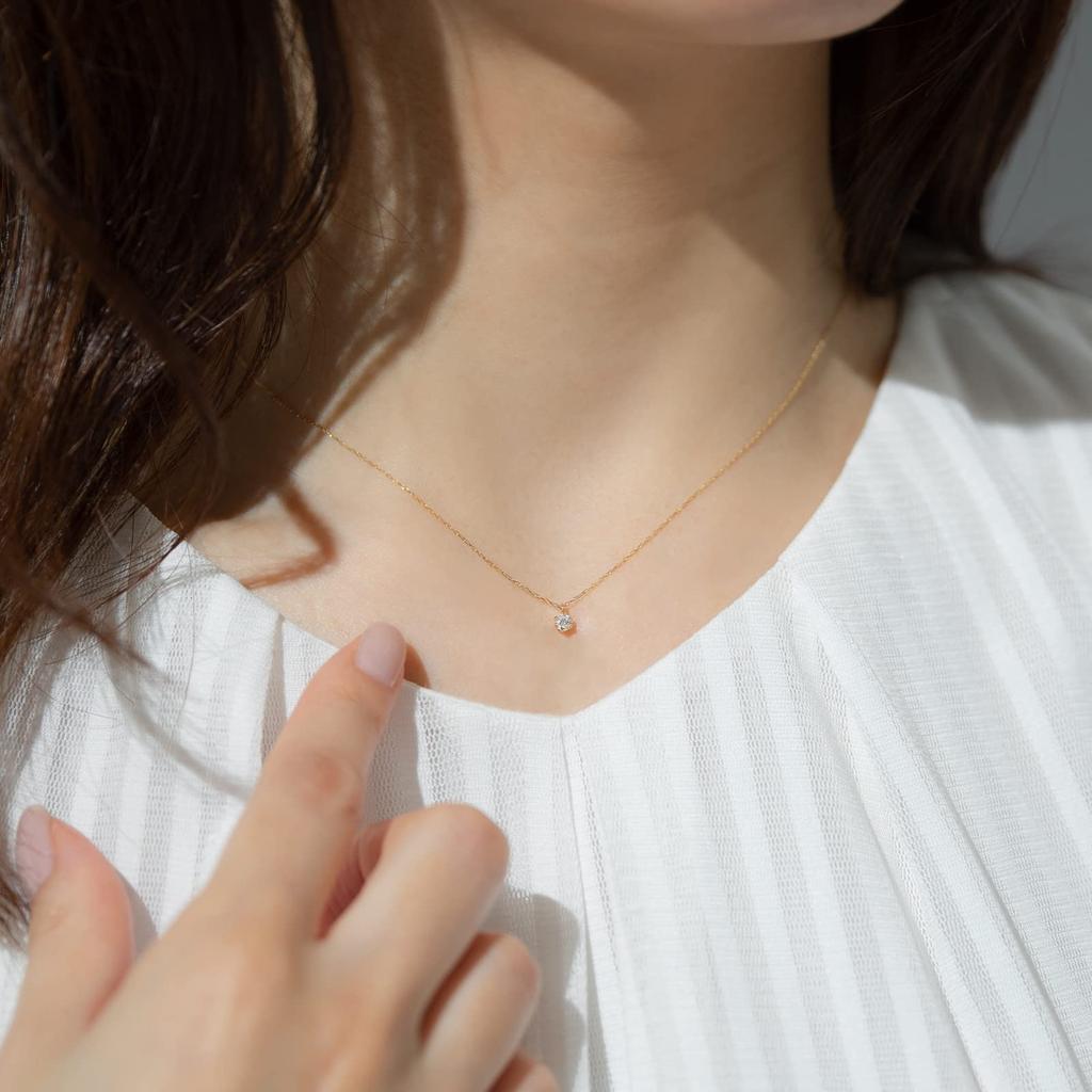 LEGAN Necklace 1 Diamond Natural Diamond K18YG Yellow Gold 6 Prongs Made In Japan 0.1ct Women's