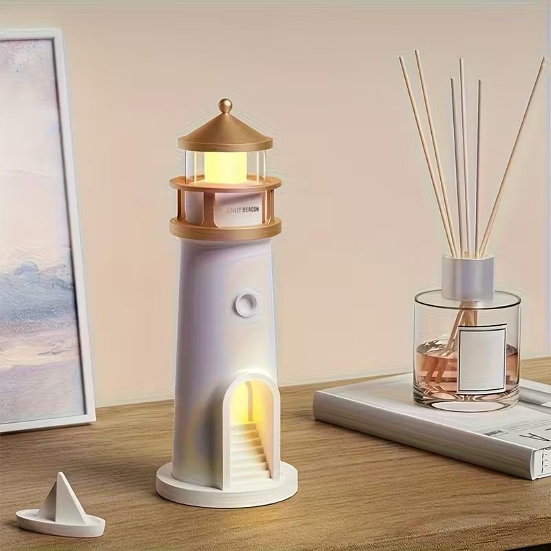 Lighthouse Moon Projection Night Light with Remote Dimmable Ambient Light Motion Sensor for Bedroom Desktop Decor Christmas Gift