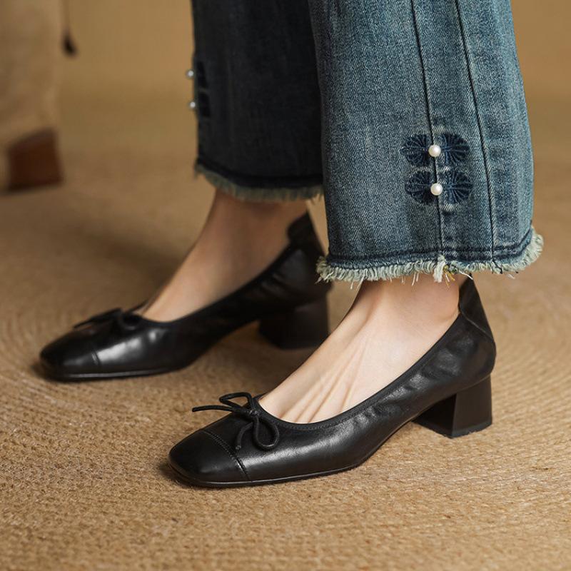 New Women's Fashion Single Shoes, Square Head, Comfortable To Wear In All Seasons, Women's Single Shoes, One Pedal, Square Heel, Large Size Beef Te