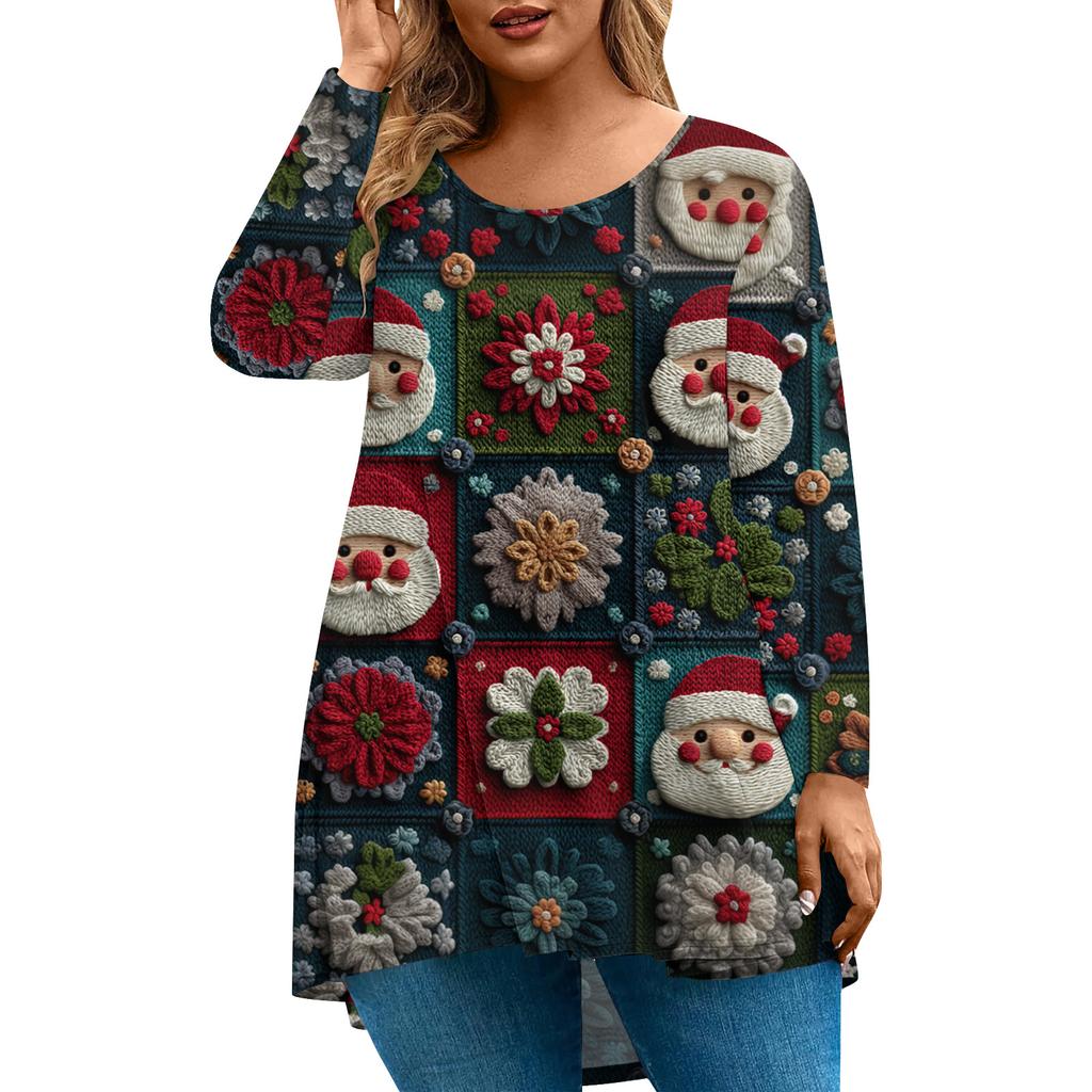 Women's Fashionable Casual Long Sleeved Plus Size Print Top Plus Size Floral Print Top