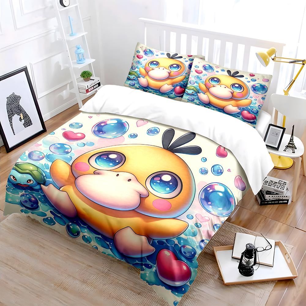 3D P0kem0n P-Psyduck Printed Bedding Set 3 Pieces Quilt Cover Pillowcase US Twin Adult Bed Cover Bedroom Bed Set Wonderful Gift