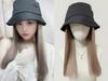 Lily's Select Bucket Hat Wig, Long Curly, 35cm, Pink Ash, with Hat Extensions, Point Wig, Ivory (Black/Milk Tea Beige, 35cm)