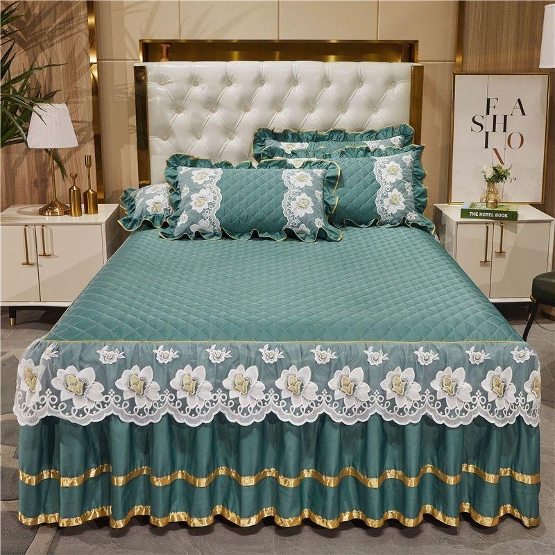 Хлопковая кружевная юбка в европейском стиле, противоскользящее покрывало Ximengsi, цельный толстый наматрасник, комплект из трех предметов