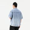 Summer Washed Fashion Jacket Short-Sleeved Men'S Jacket With Thread Lapel Slim-Fitting Simple Casual Denim Shirt