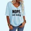Women Fashion V CollarTee Shirt Summer Casual Letter Print Top Loose Short Sleeve T-shirt