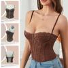 Кружевной корсет без рукавов, облегающий кроп-топ, модный жилет на бретелях, весна-лето