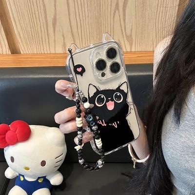 Новые модели подходят для iPhone 16, милый и крутой кот 13 с браслетом, чехол для телефона и Apple 15, прозрачный защитный чехол с кошачьими ушками