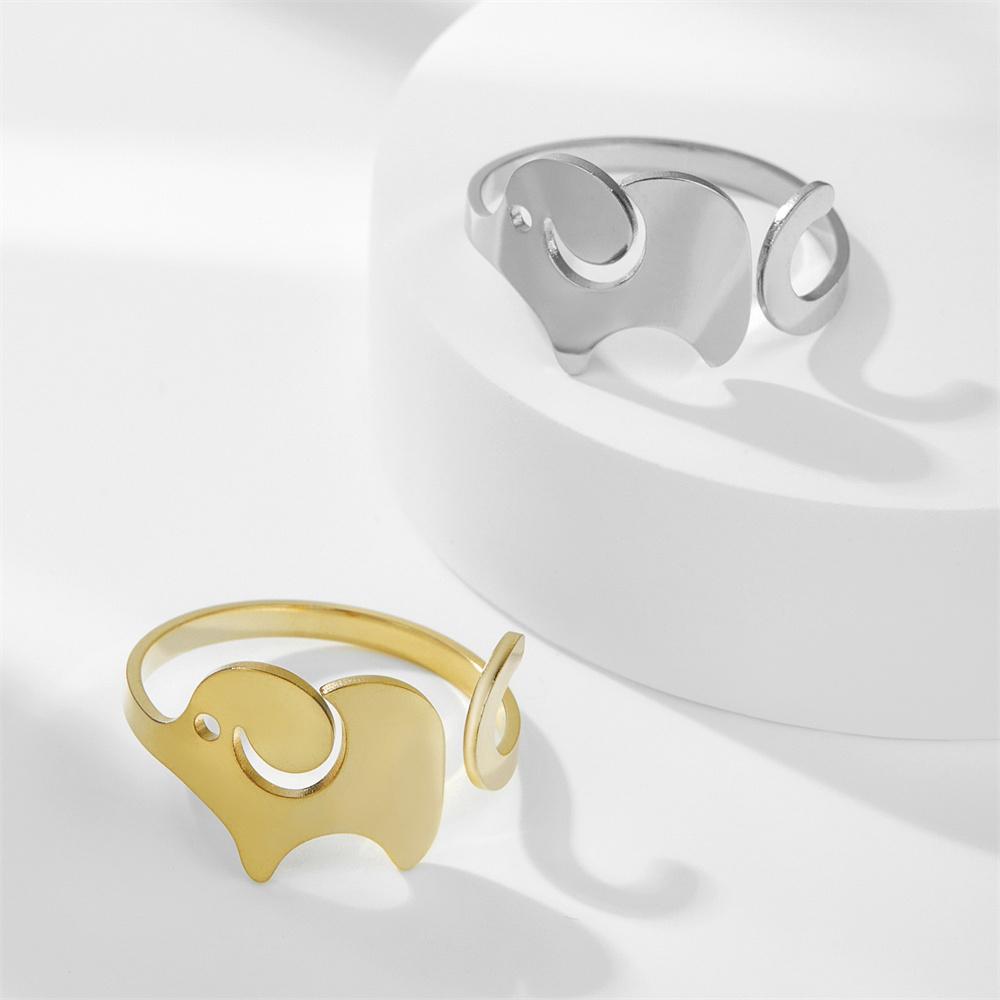 Cazador Animal Elephant Open Rings for Women Cute Finger Rings Stainless Steel Jewelry 2026 Party Birthday Wedding Friends Gift