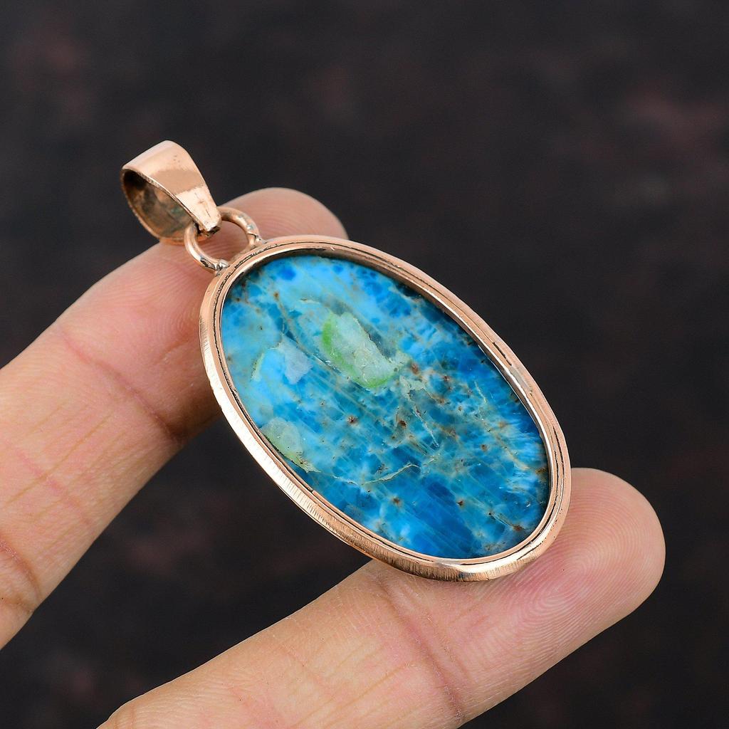 Неоновый апатитовый кулон, медный кулон, драгоценный камень, медные украшения, кулон ручной работы, неоновый апатитовый ювелирный кулон, уникальный стиль, подарок на особый случай