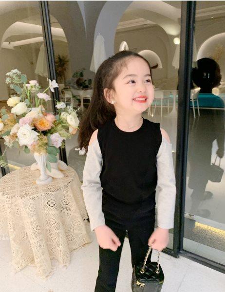 Детская лоскутная блузка для маленьких девочек с открытыми плечами и круглым вырезом, повседневный пуловер, топы, футболка, футболка с длинными рукавами, базовая футболка, детская одежда, От 3 до 8 лет