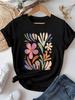 Artistic Floral Graphic Print Women T-shirt Chic Fresh Trendy Summer Cotton Short Sleeve Tee
