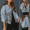 Women's European and American Long Sleeve Leopard Print Denim Jacket