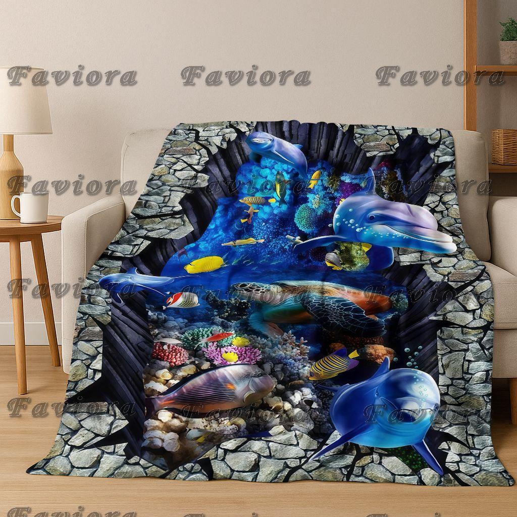 3D Illusion Sea Underwater World Dolphin 2026 New Flannel Blanket,Cozy Soft Throw Blanket for Home Bedroom Bed Sofa Cover Gift