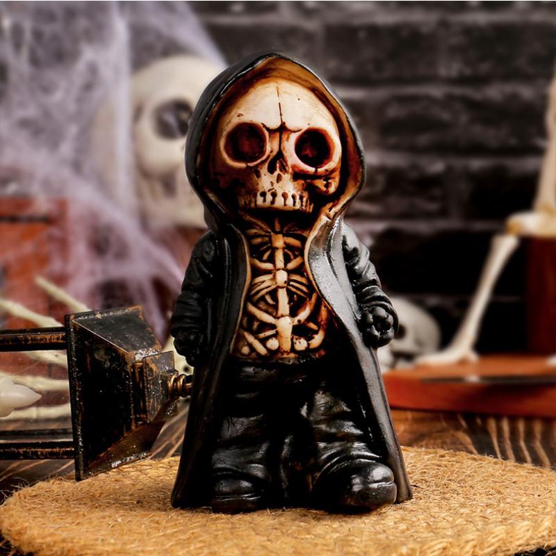 Halloween Standing Skeleton Man Ornaments Creative Halloween Horror Mask Man Resin Crafts Ornaments