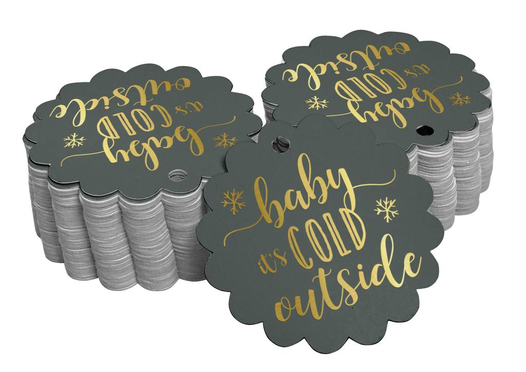 Inkdotpot Gold Foil Paper Hang Tags Baby It's Cold Outside Baby Shower Favor Tags 100