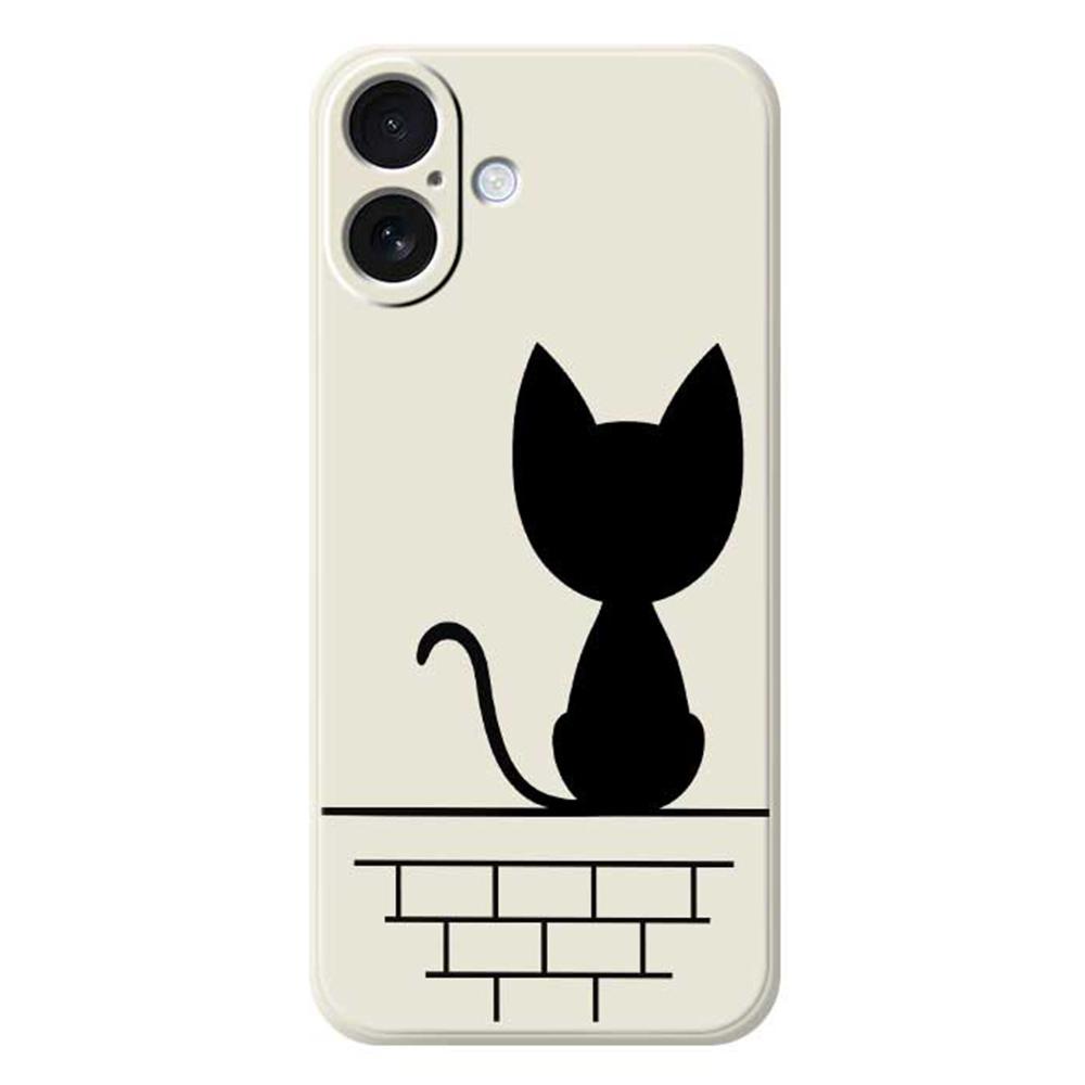 For iPhone 17 Case Black Cat on the Wall Pattern Printing Straight Edge TPU Phone Back Cover