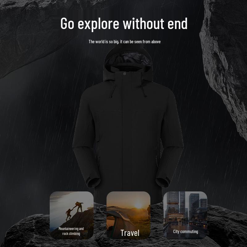 Wanbo Long Outdoor 3-in-1 Jacket with Detachable Down Liner, Unisex Windproof & Waterproof Mountaineering Wear.
