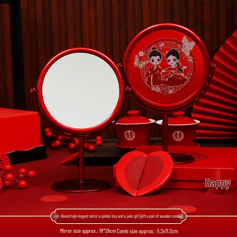 Полный свадебный набор невесты в европейском стиле: Пара зеркал и красные приданые вещи
