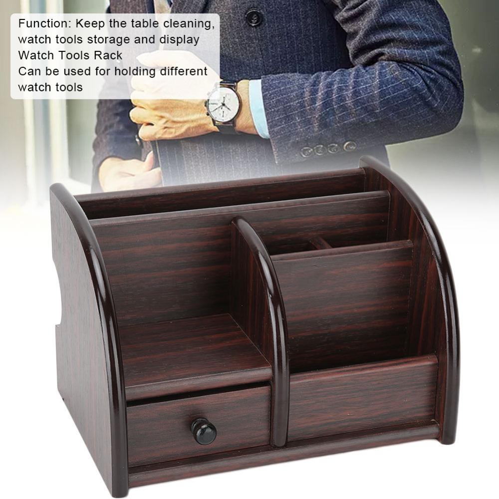 Wood Wooden Watch Repair Tool Holder Brown Watchmaker Tool Organizer Box Watch Repair Tool Storage
