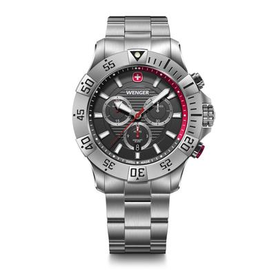 Мужские кварцевые аналоговые часы WENGER SEAFORCE CHRONO с корпусом из нержавеющей стали (316L) и черный циферблат, браслет из нержавеющей стали, водонепроницаемость 200 м,