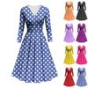 Women's Fashion V-neck Ruffled Long Sleeve Polka Dot Print Slim Fit Dress Casual Dress