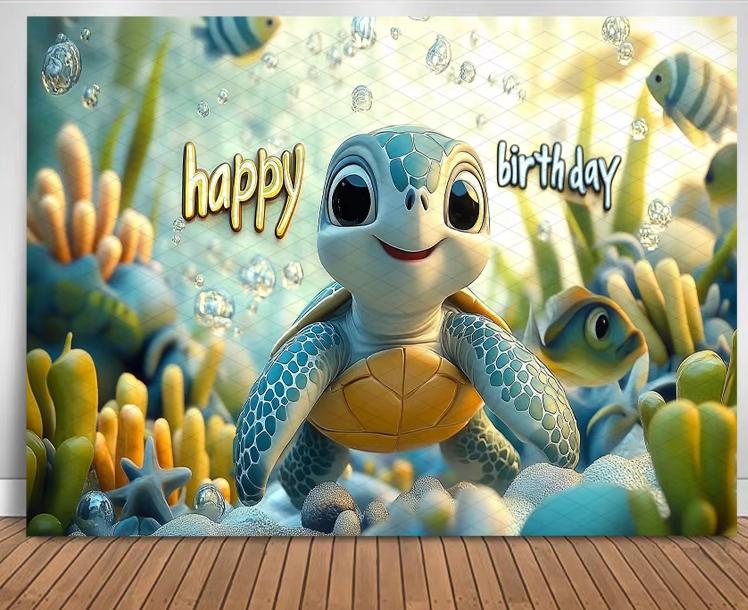 Cute Turtle Theme Birthday Banner Photography Background Blue Decorative Baby Shower Photo Studio Portrait Shooting Background