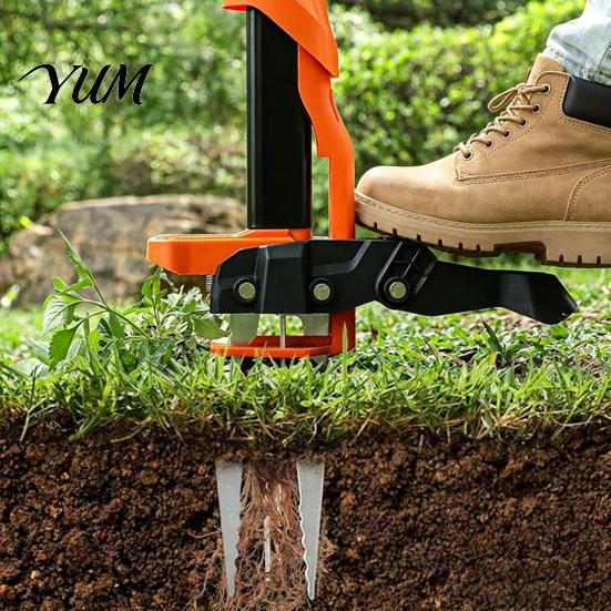 Back Friendly Gardening Gear Stand Up Weed Puller, Long Handle 4-Claw Weeding Tool, Easy-Eject Mechanism, Puller Hand Weeder for Garden Lawn,