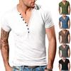 Summer New Men's Casual Henry V-neck Short-sleeved T-shirt Men's Slim-fit Sports Base Shirt Top Men
