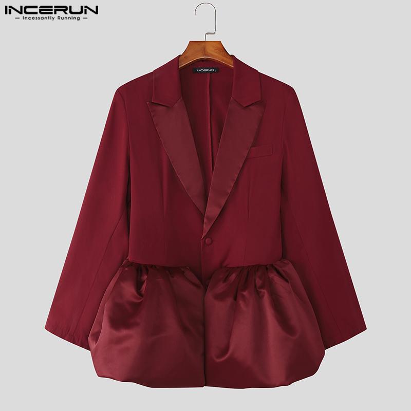 INCERUN Elegant Men Long Sleeve Ruffled Patchwork Thin Party Blazer Coats