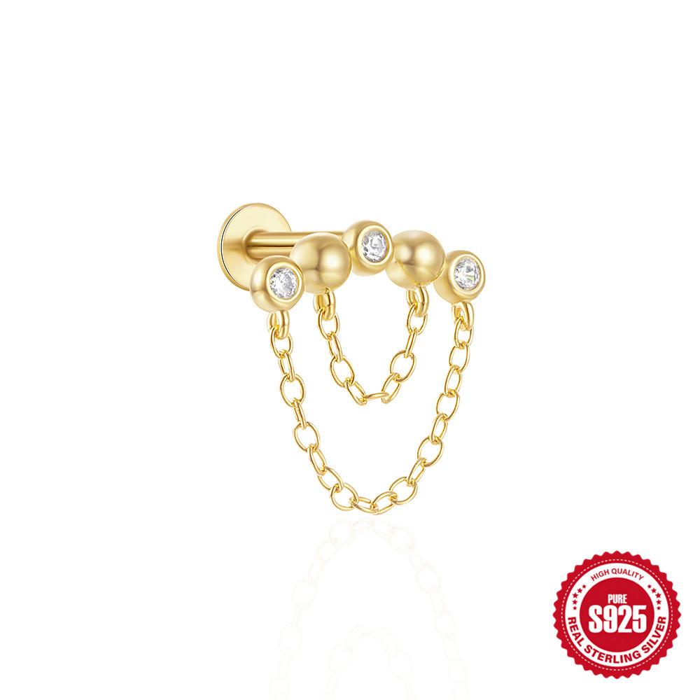 Серьги-пусеты из стерлингового серебра S925, трендовый стиль, луна, драгоценный камень, модный пирсинг, внутренняя резьба, плоское основание, 16G, для козелка уха