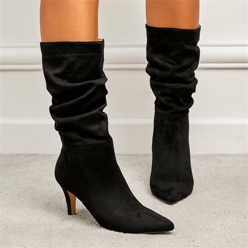 Eilyken Плиссированные женские ботильоны с острым носком, модные туфли на тонком низком каблуке, коричнево-белые винтажные туфли до середины икры в стиле вестерн Mujer