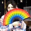 Rainbow Folding Fan Bamboo Ribs Hand Held Fan Portable Summer Fan Decoration Dance Performance Props Party Accessories